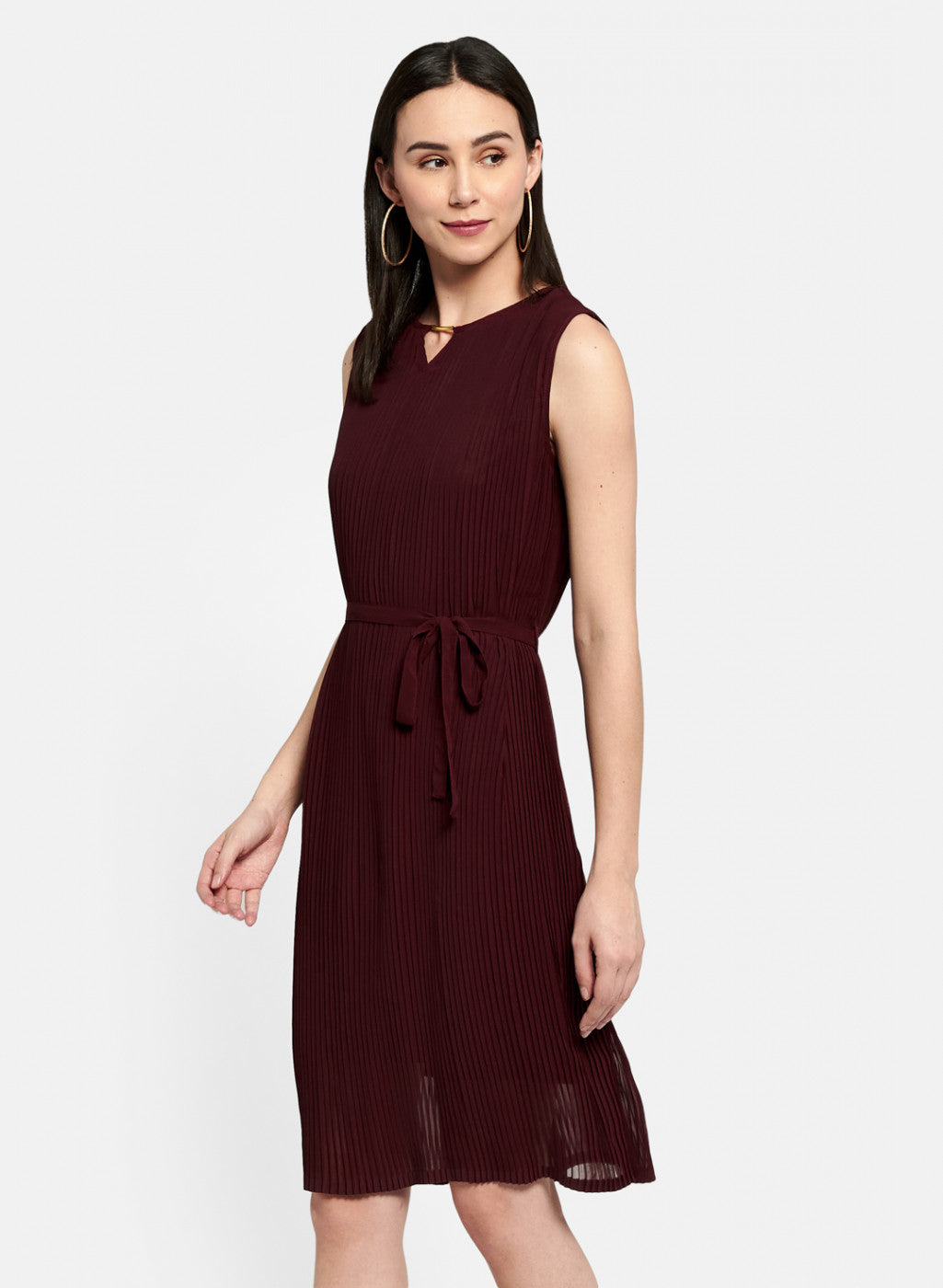 Womens Maroon Plain Dress