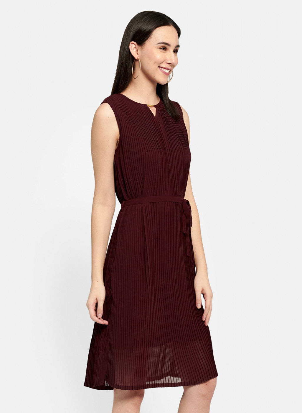 Womens Maroon Plain Dress