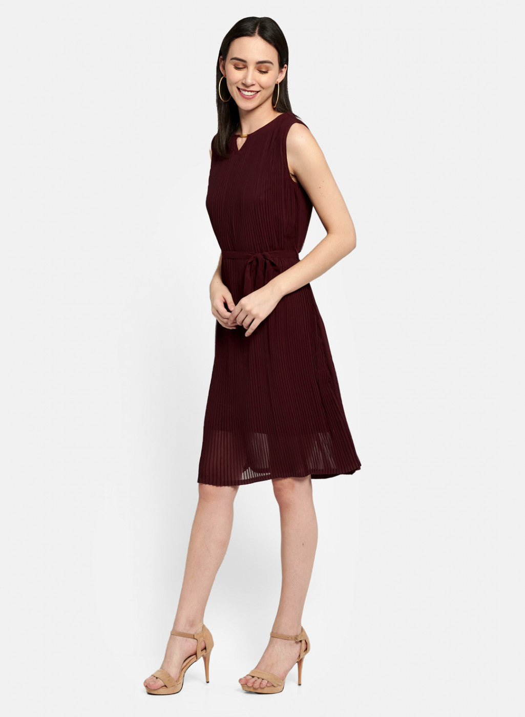 Womens Maroon Plain Dress