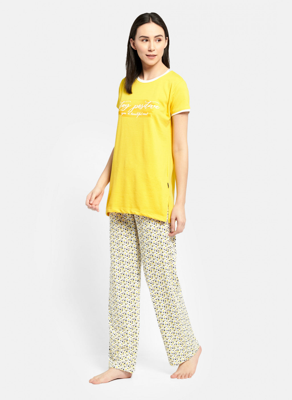 Womens Yellow & Off White Regular Fit Lower Set