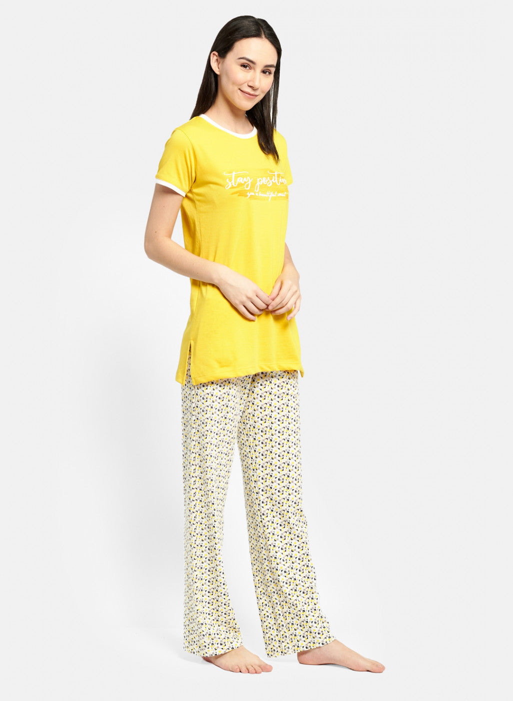 Womens Yellow & Off White Regular Fit Lower Set