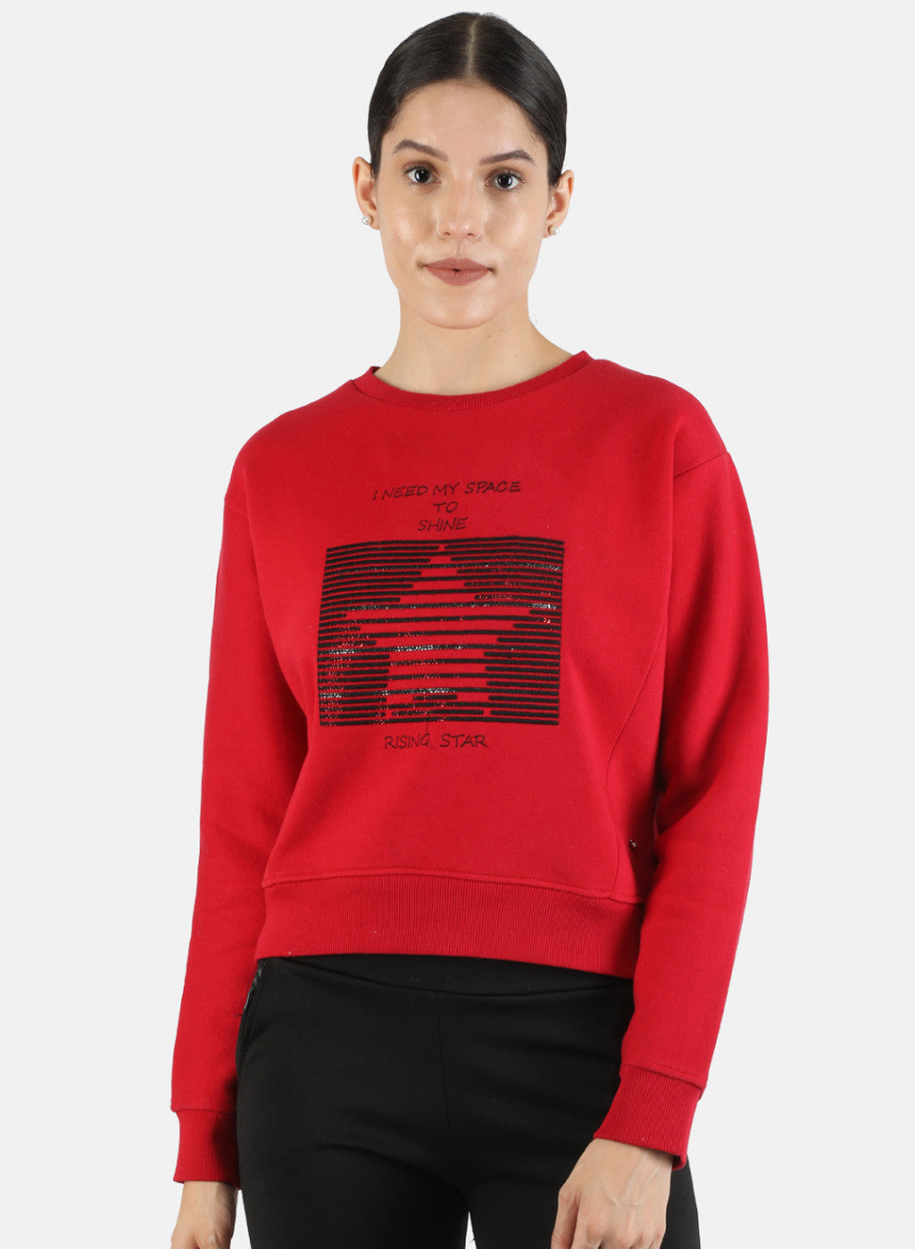 Women Red Embroidered Sweatshirt