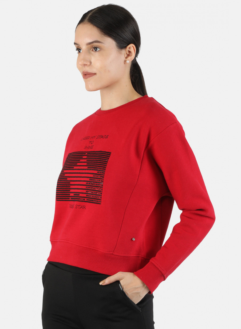 Women Red Embroidered Sweatshirt