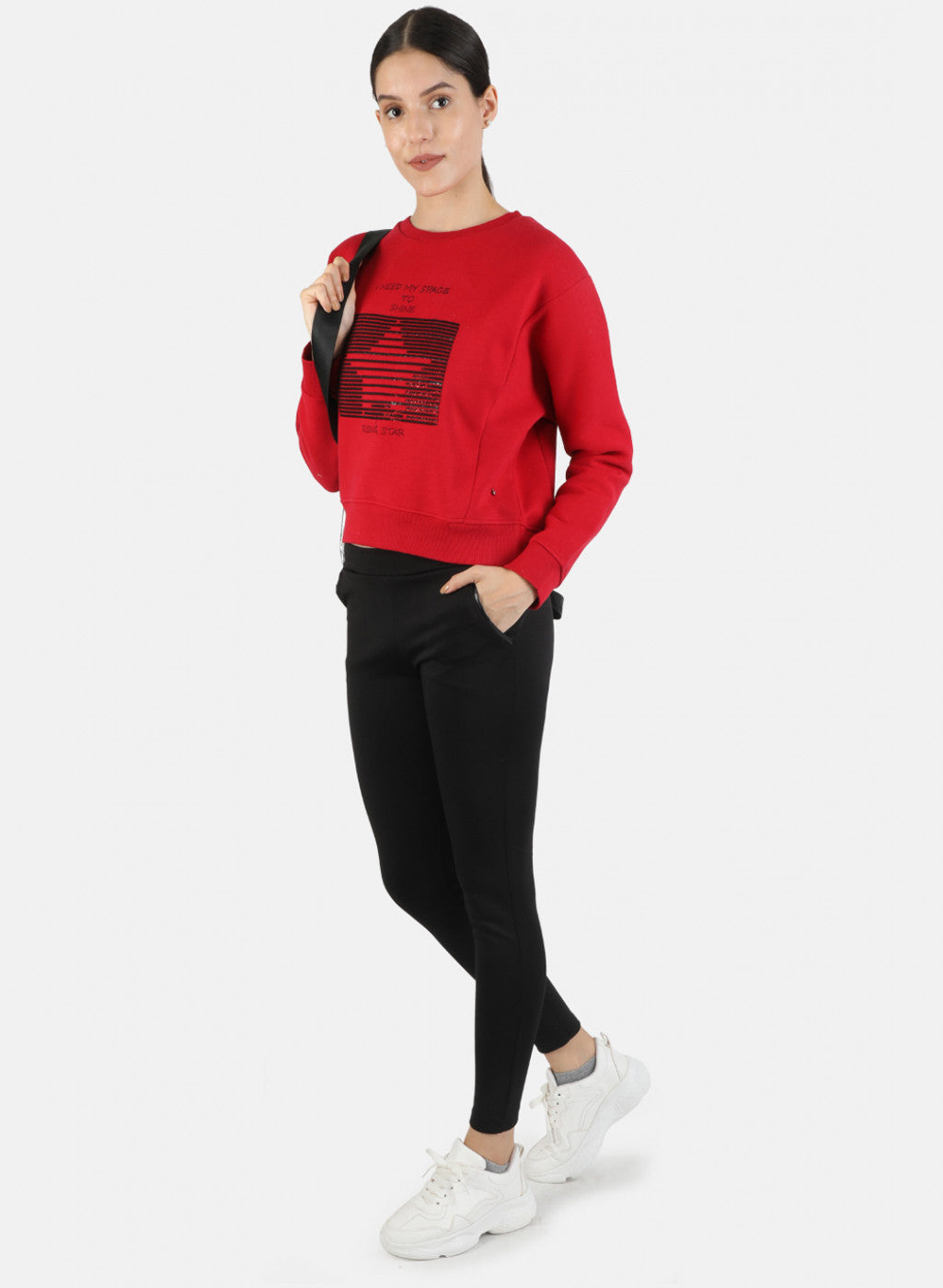Women Red Embroidered Sweatshirt