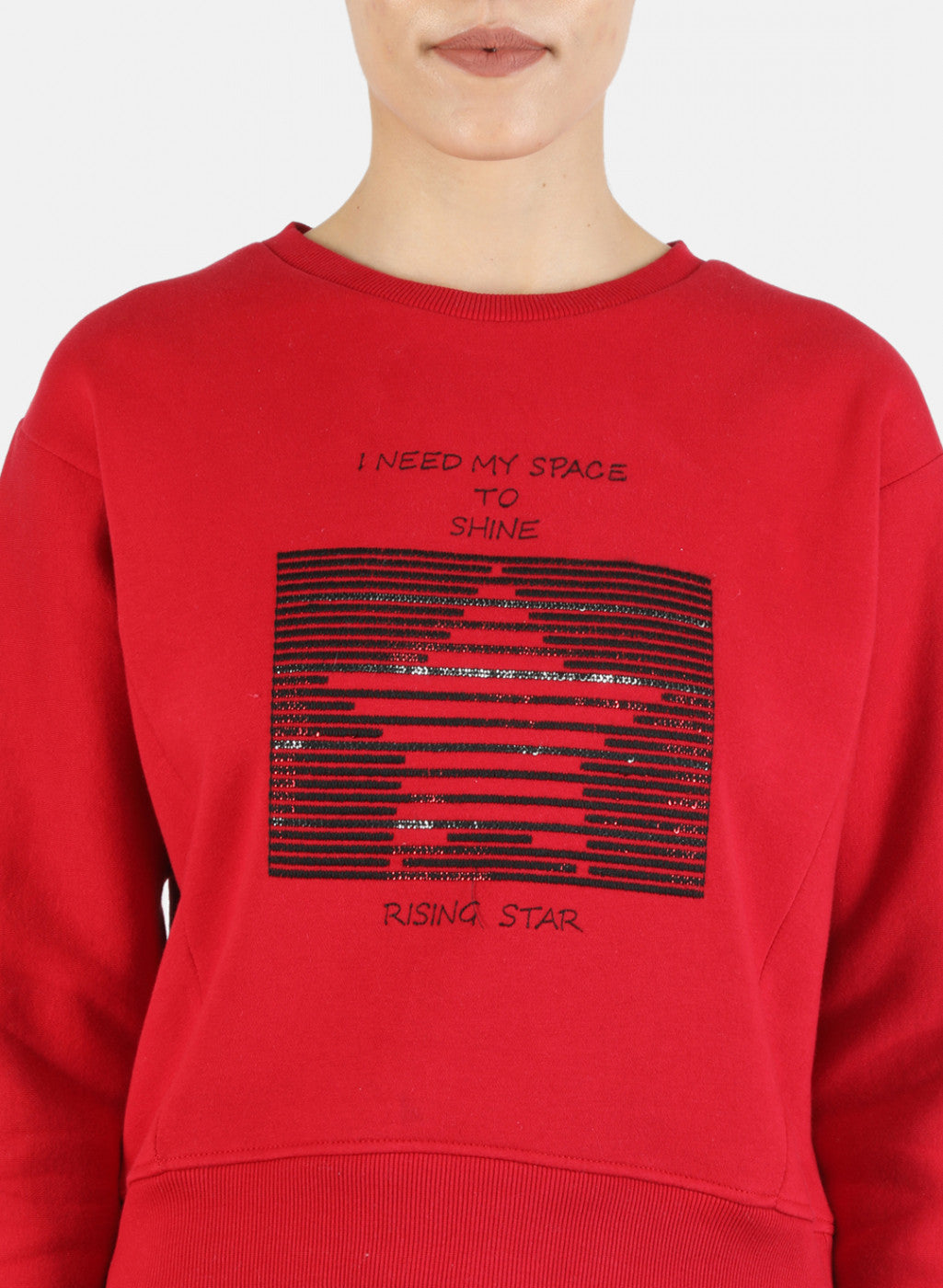 Women Red Embroidered Sweatshirt