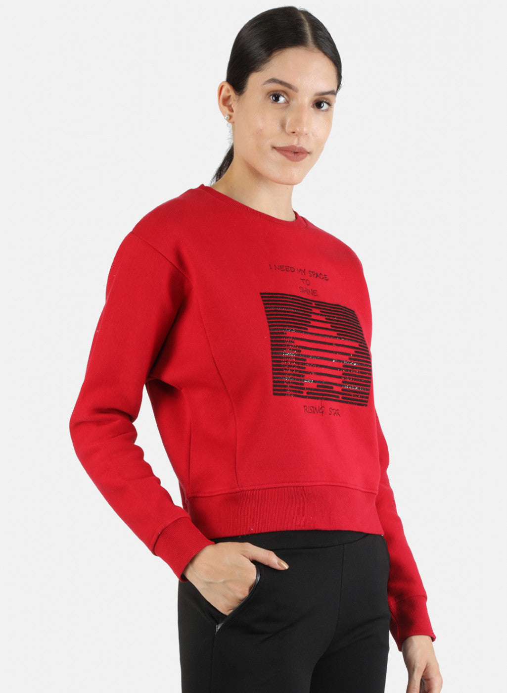 Women Red Embroidered Sweatshirt