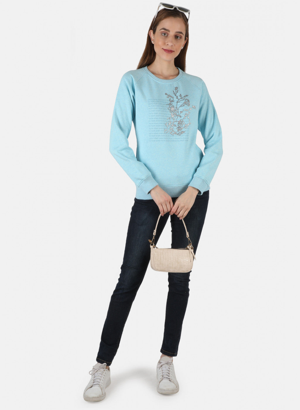 Women Blue Printed Sweatshirt