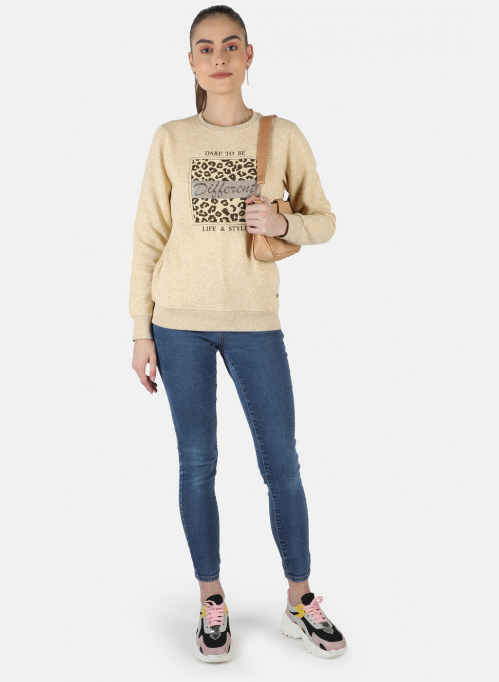 Women Khaki Printed Sweatshirt