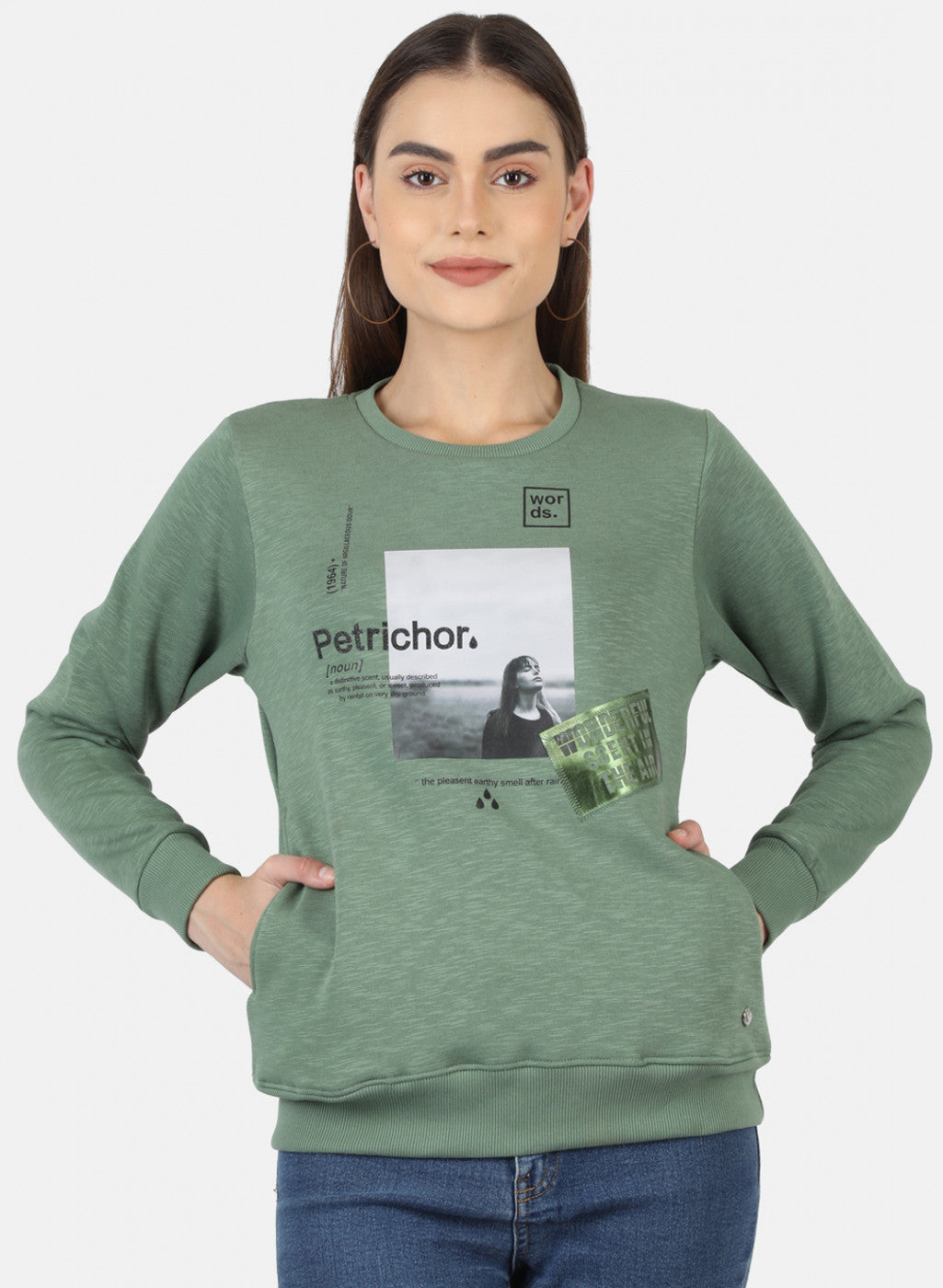 Women Green Printed Sweatshirt
