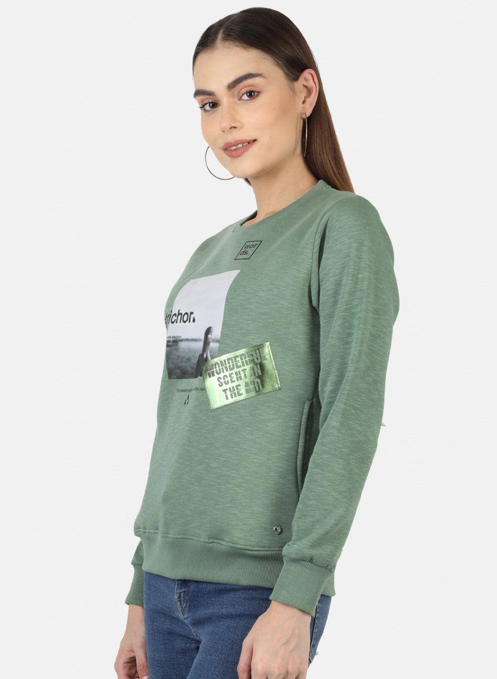 Women Green Printed Sweatshirt
