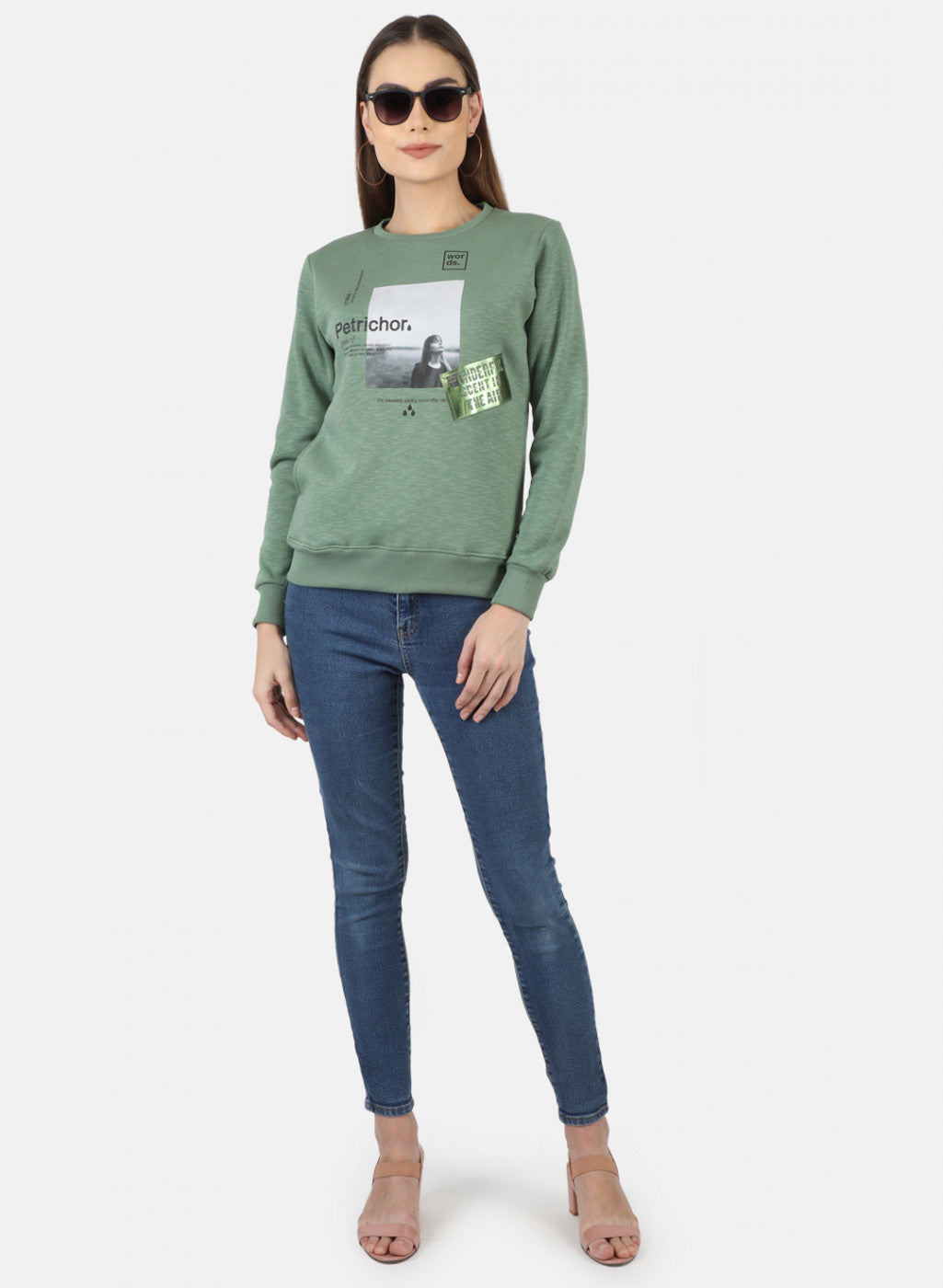 Women Green Printed Sweatshirt