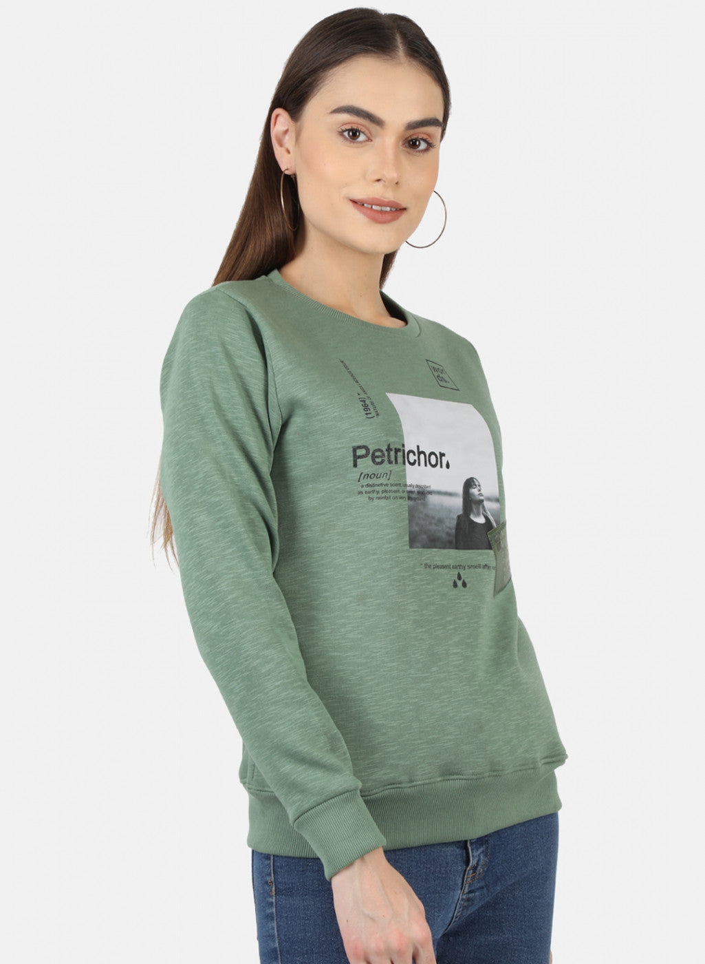 Women Green Printed Sweatshirt