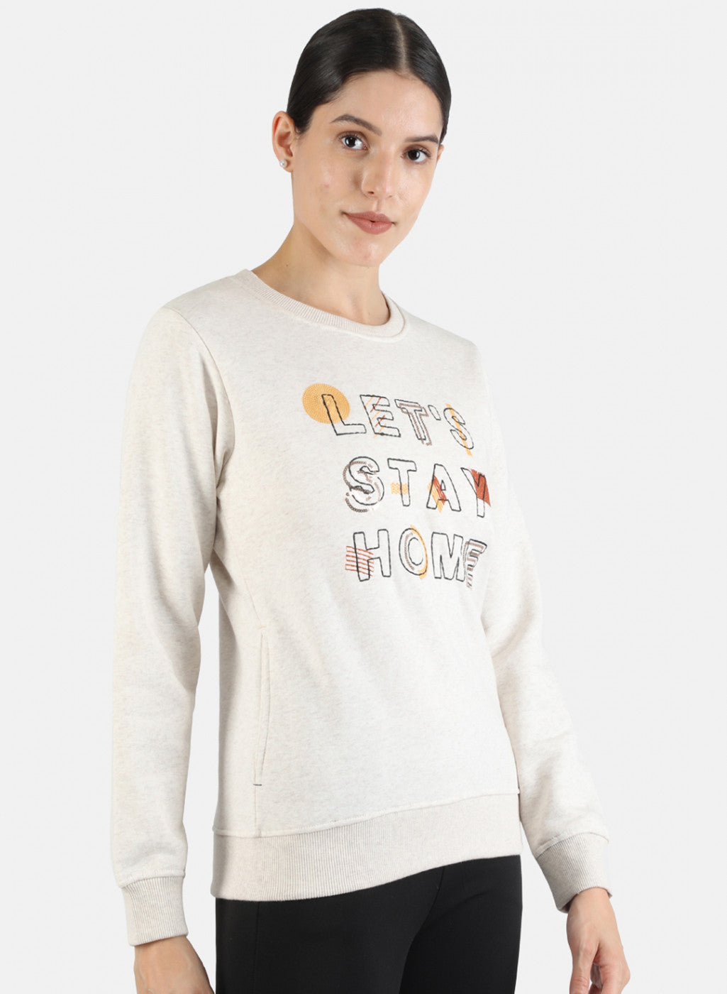 Women Beige Embroidered Sweatshirt