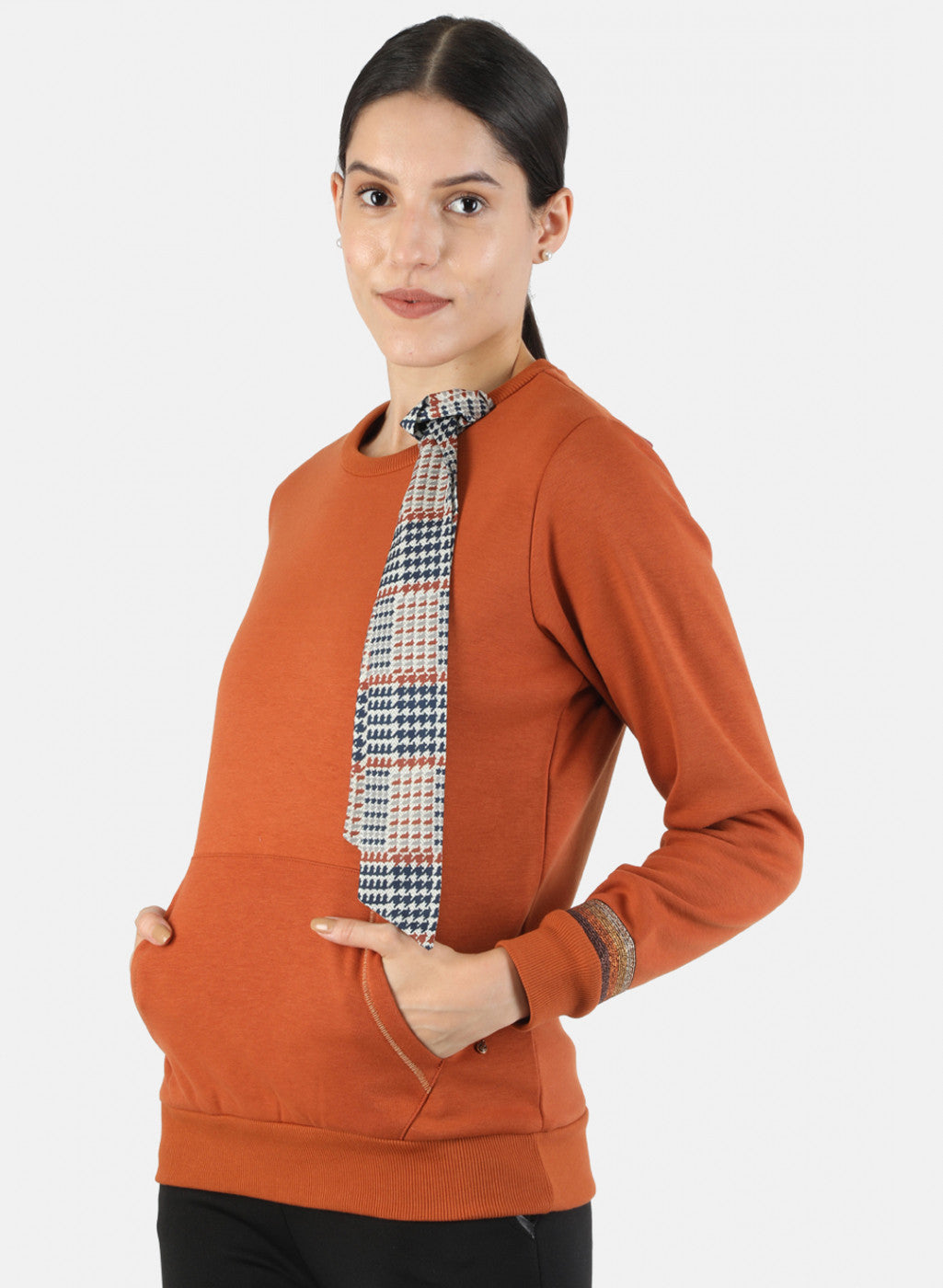 Women Brown Solid Sweatshirt