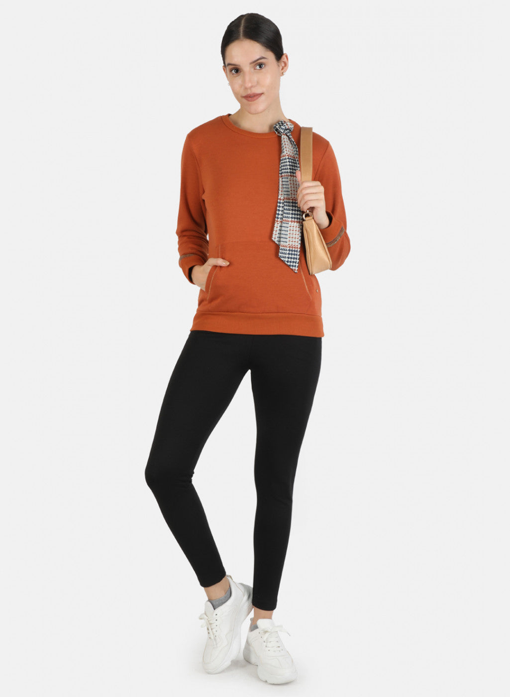 Women Brown Solid Sweatshirt