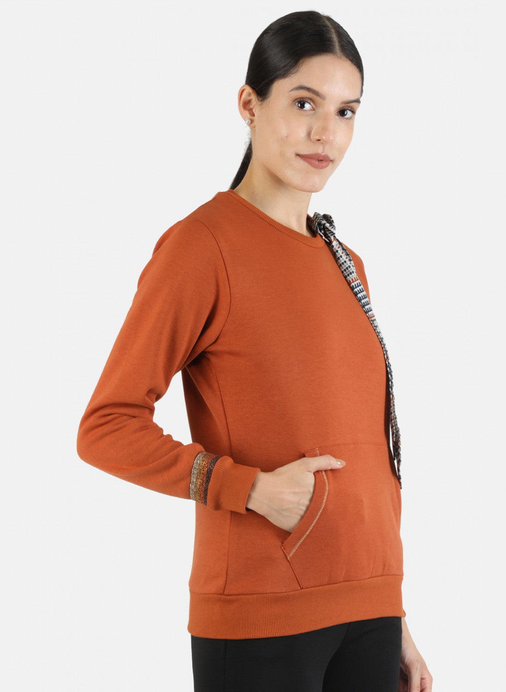 Women Brown Solid Sweatshirt