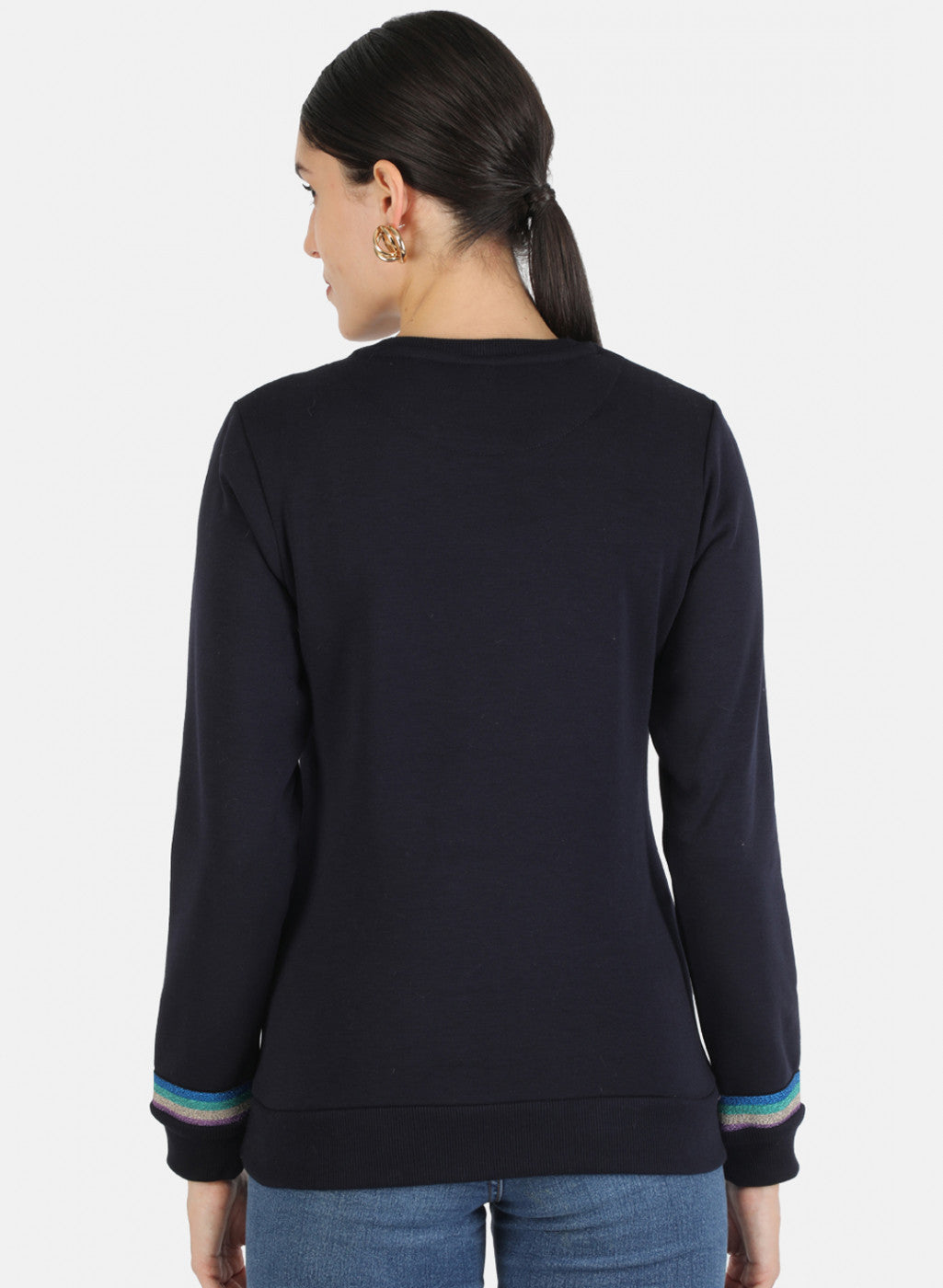 Women Navy Blue Solid Sweatshirt