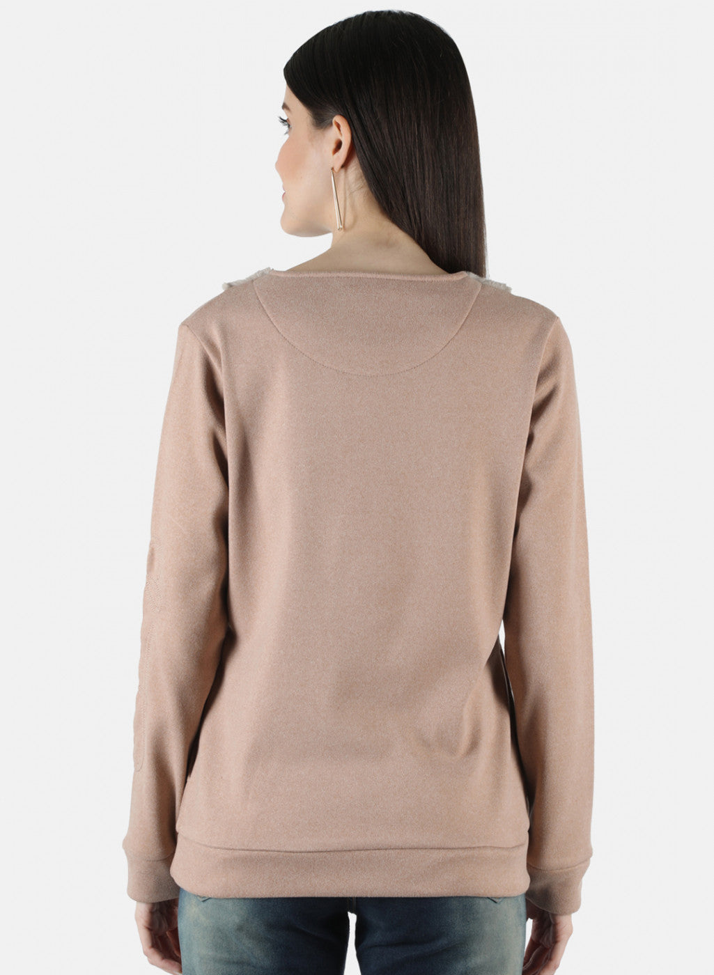 Women Beige Solid Sweatshirt