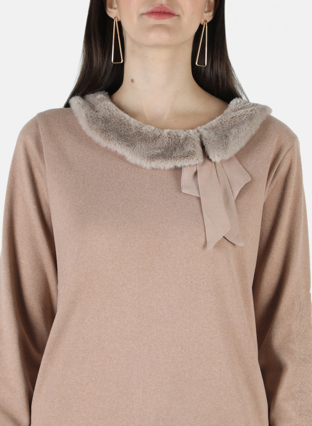 Women Beige Solid Sweatshirt