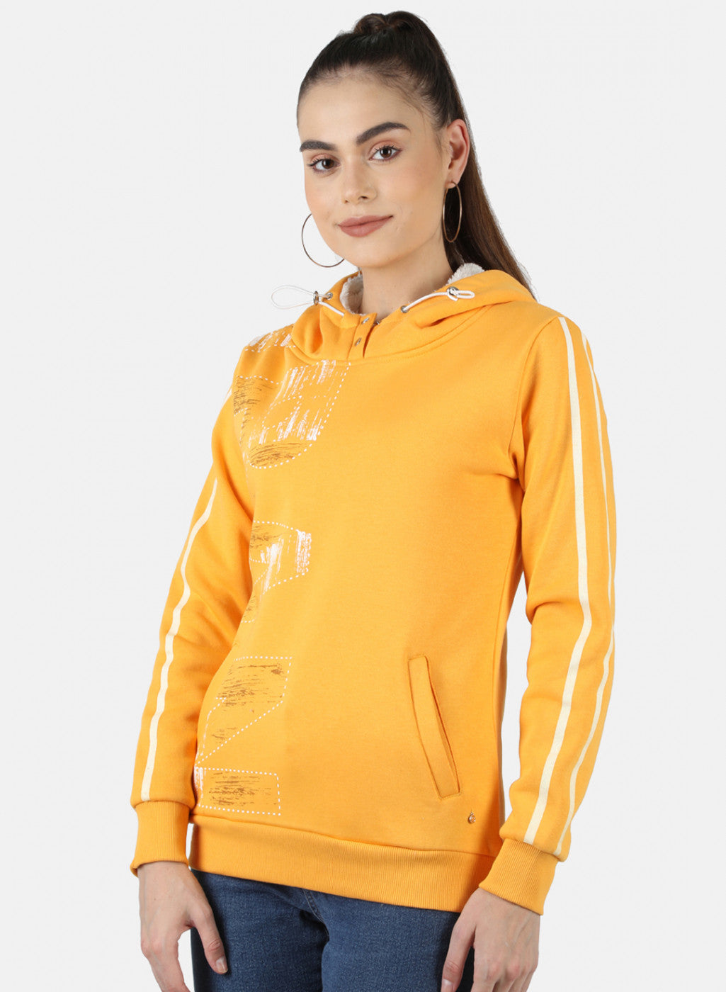 Women Gold Printed Sweatshirt