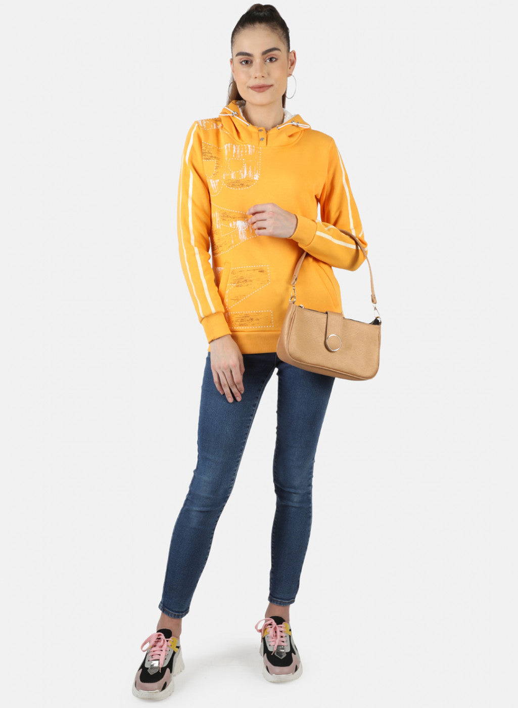 Women Gold Printed Sweatshirt