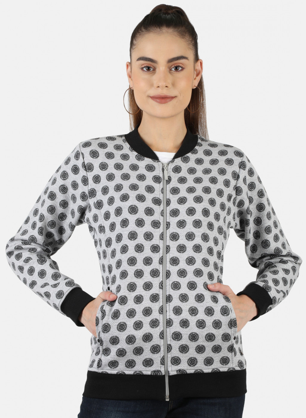 Women Grey Jaquard Sweatshirt