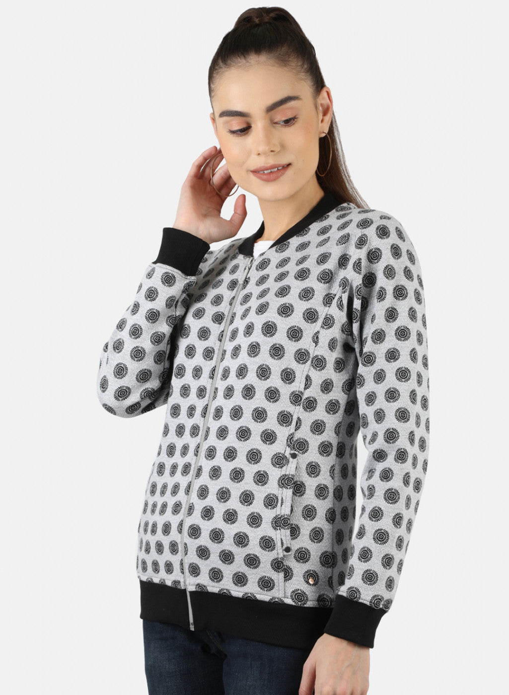 Women Grey Jaquard Sweatshirt