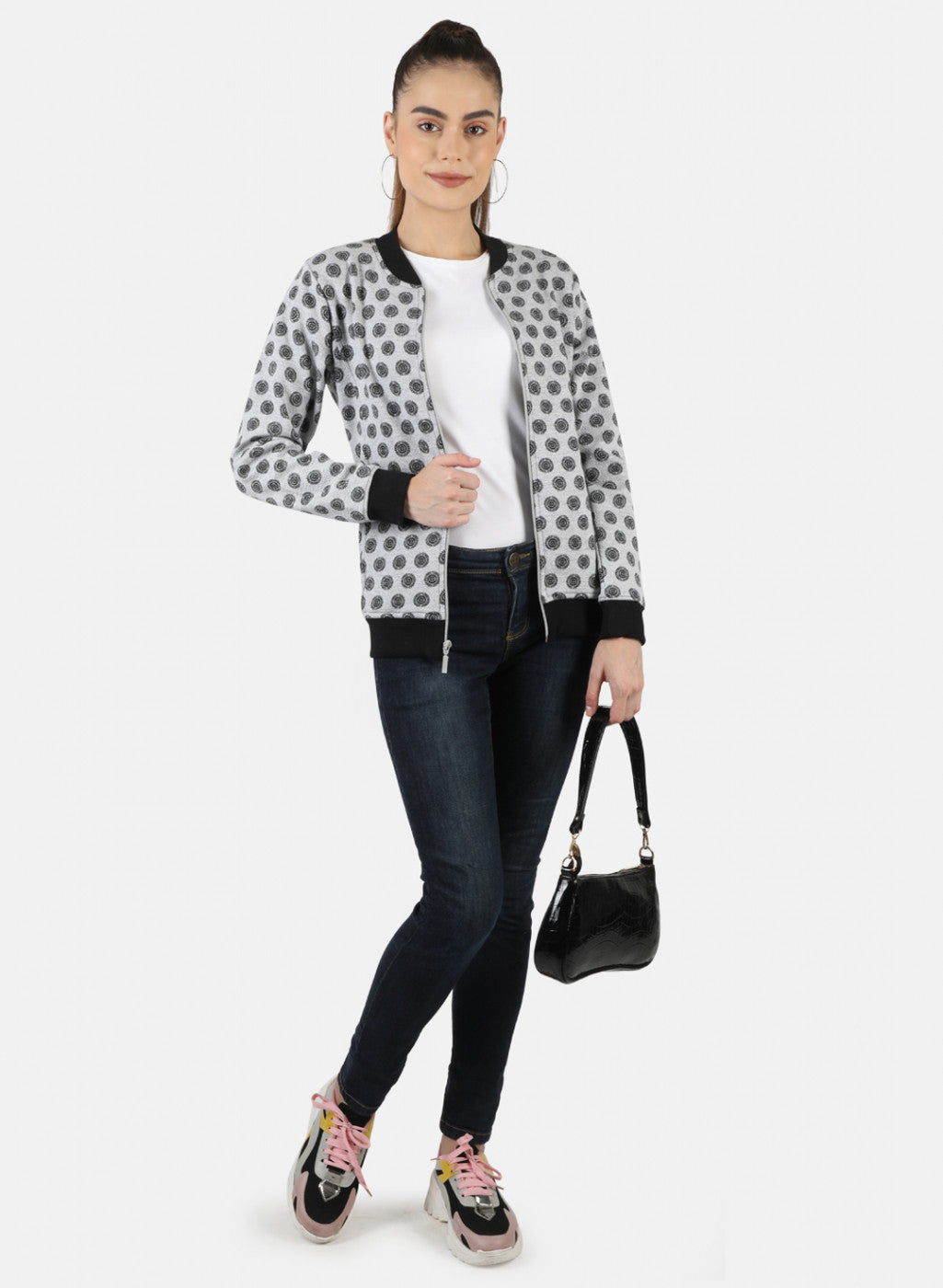 Women Grey Jaquard Sweatshirt