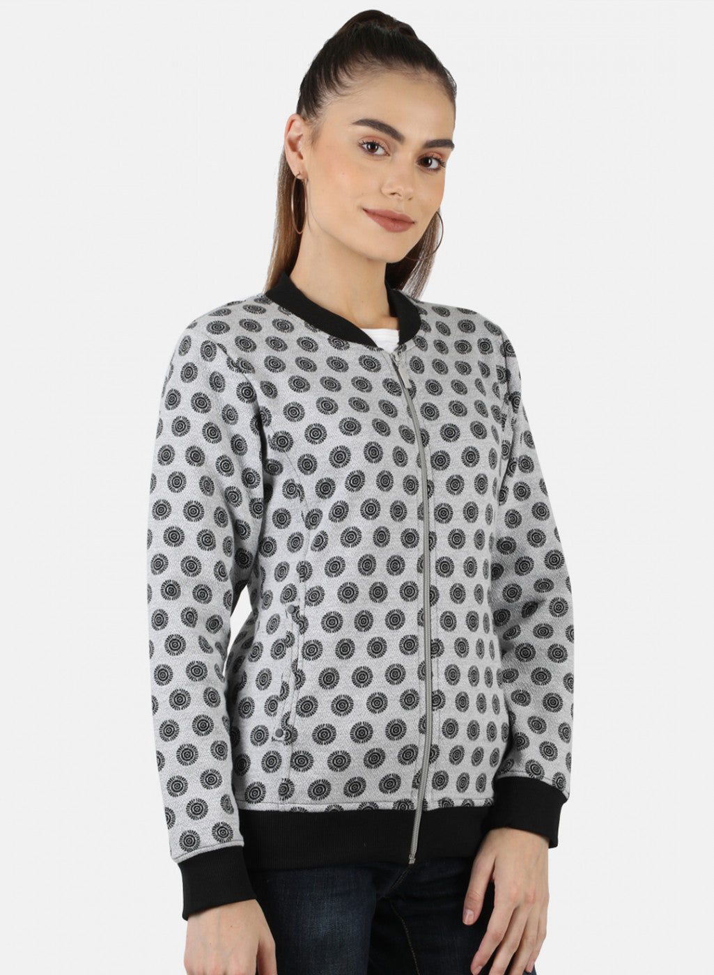Women Grey Jaquard Sweatshirt