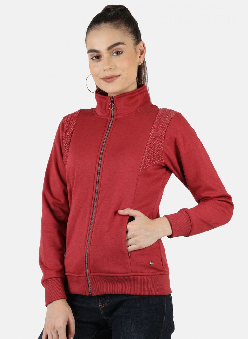 Women Red Solid Sweatshirt