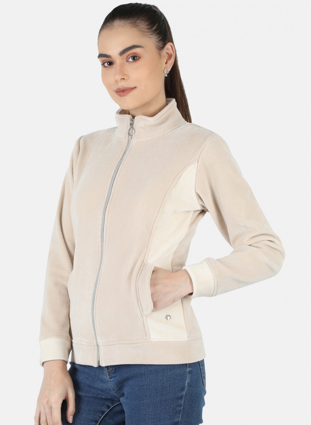 Women Beige Check Sweatshirt