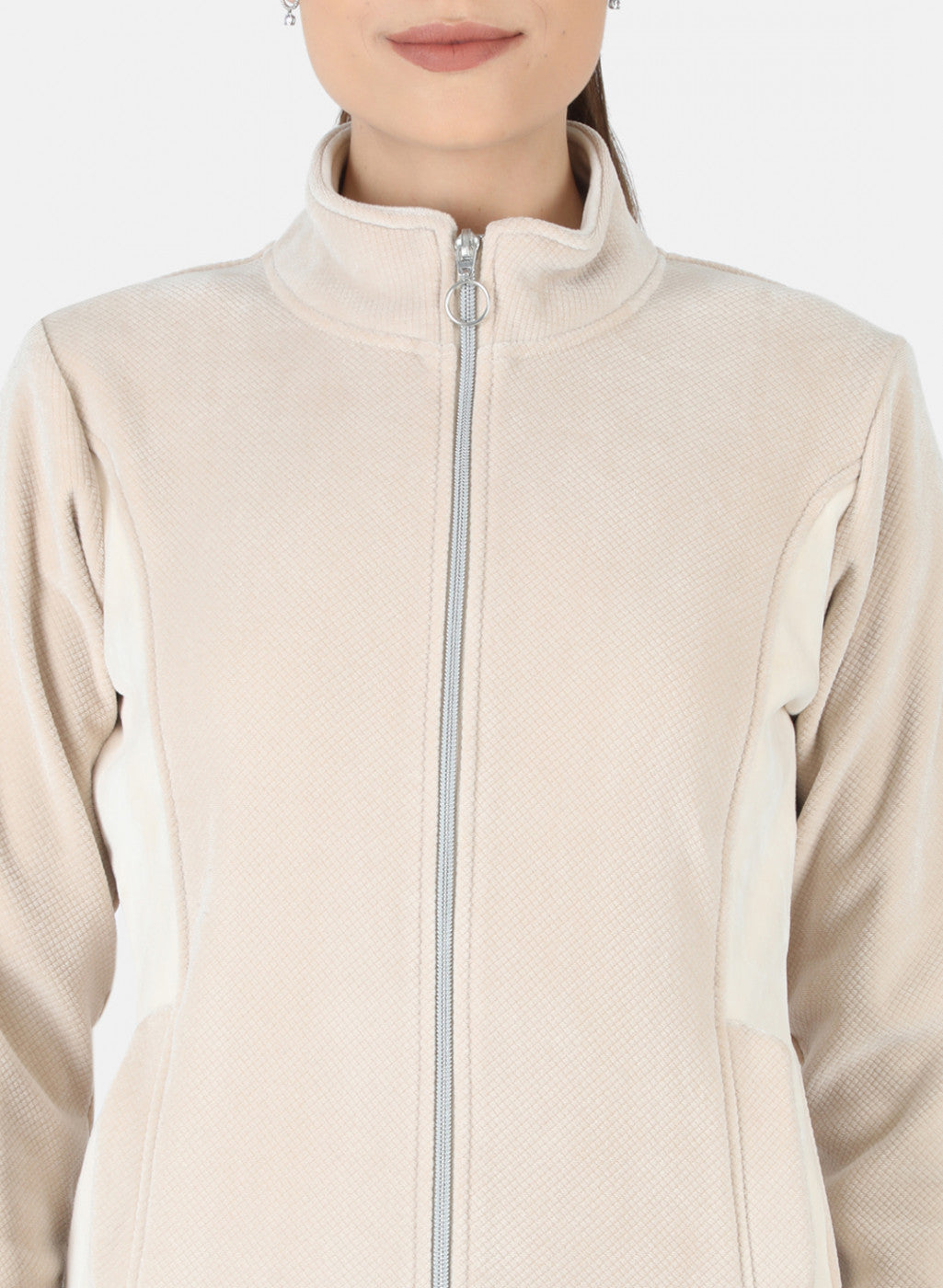 Women Beige Check Sweatshirt