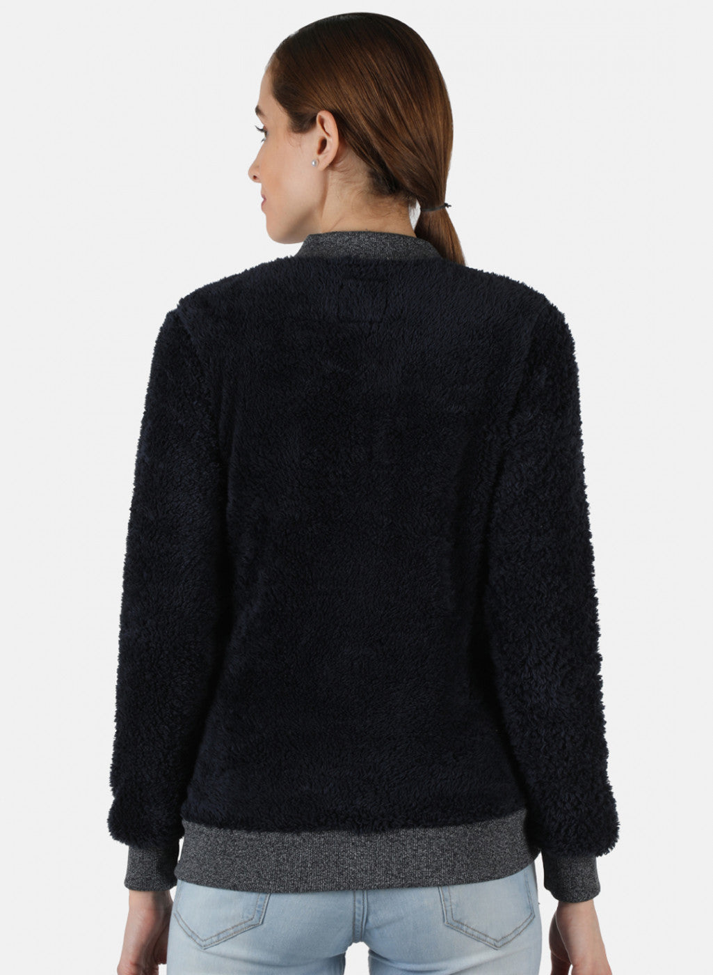 Women Navy Blue Solid Sweatshirt