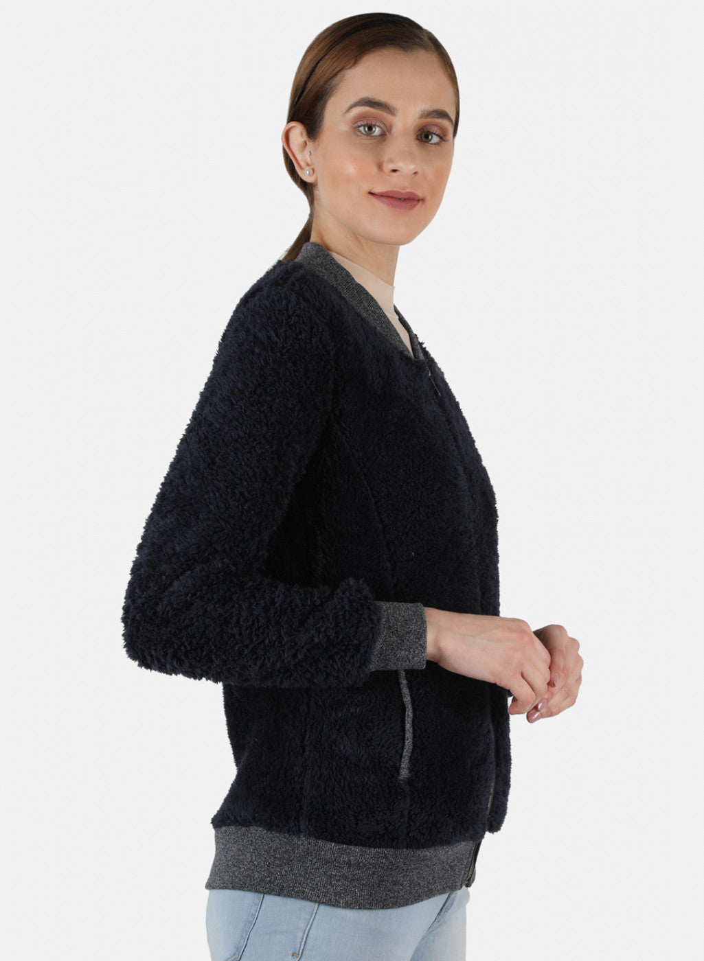 Women Navy Blue Solid Sweatshirt