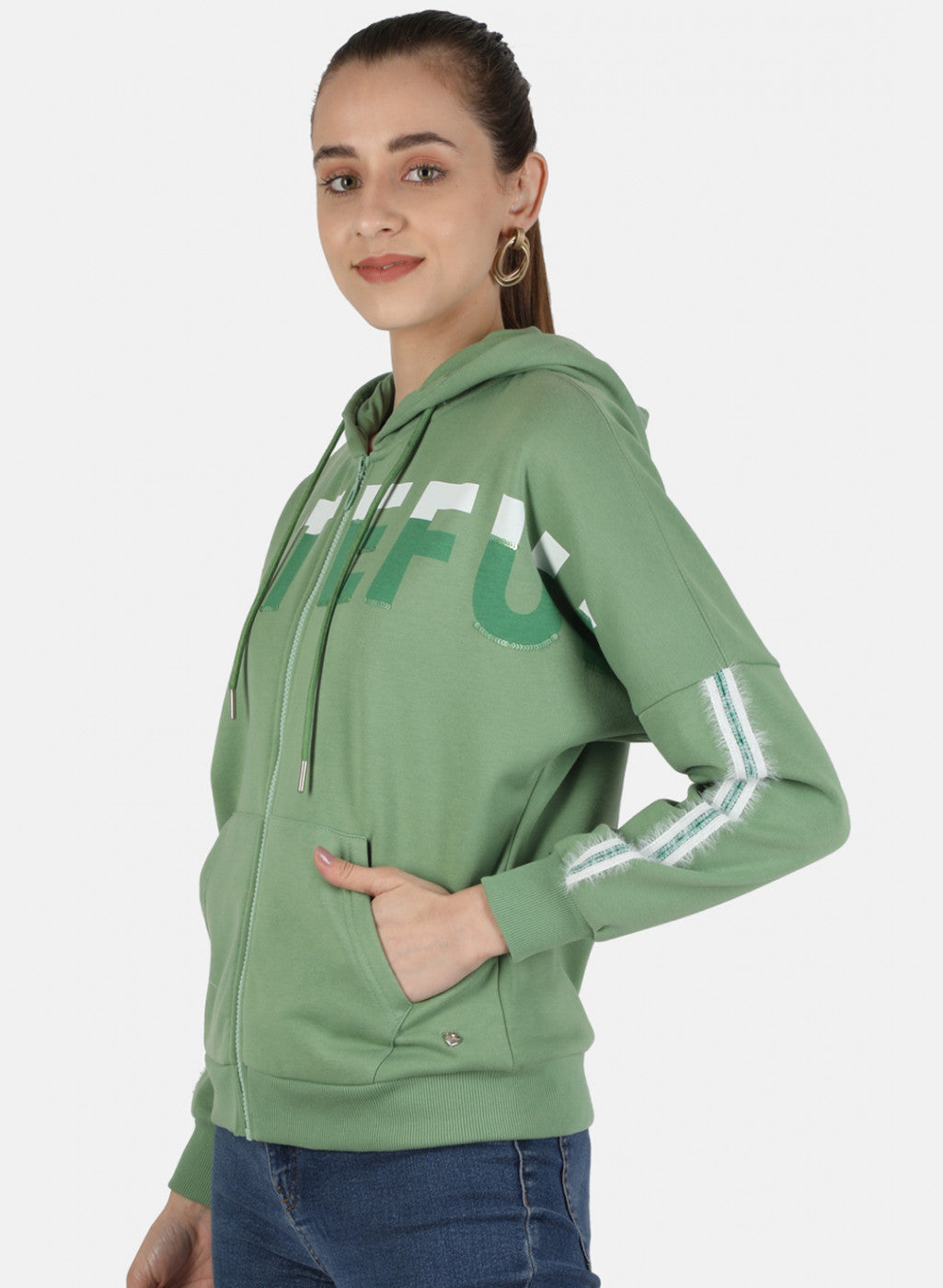 Women Green Printed Sweatshirt