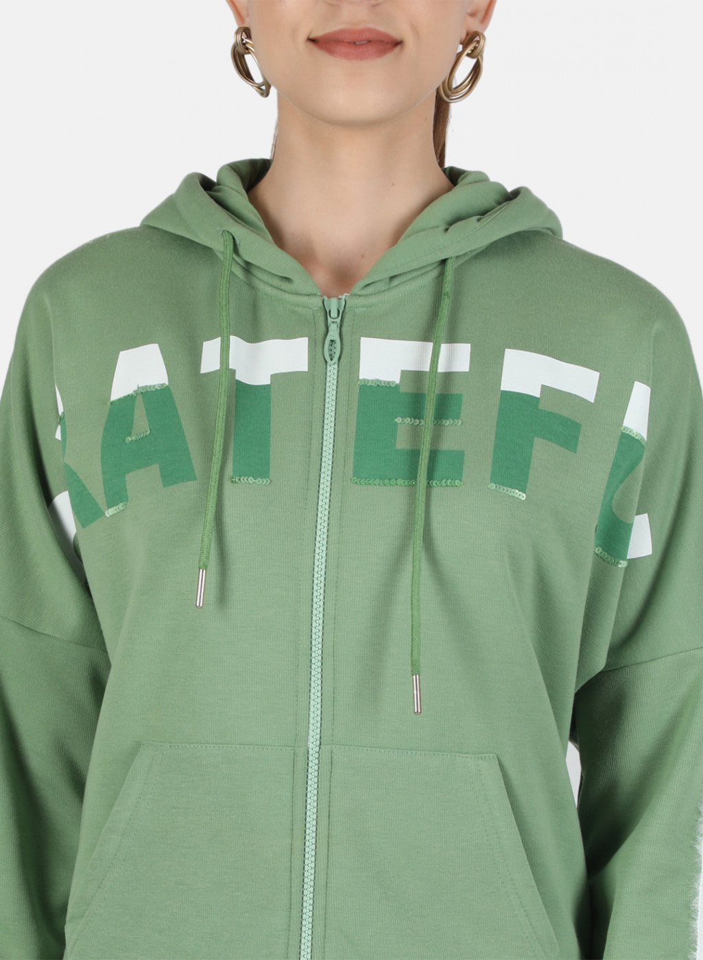 Women Green Printed Sweatshirt