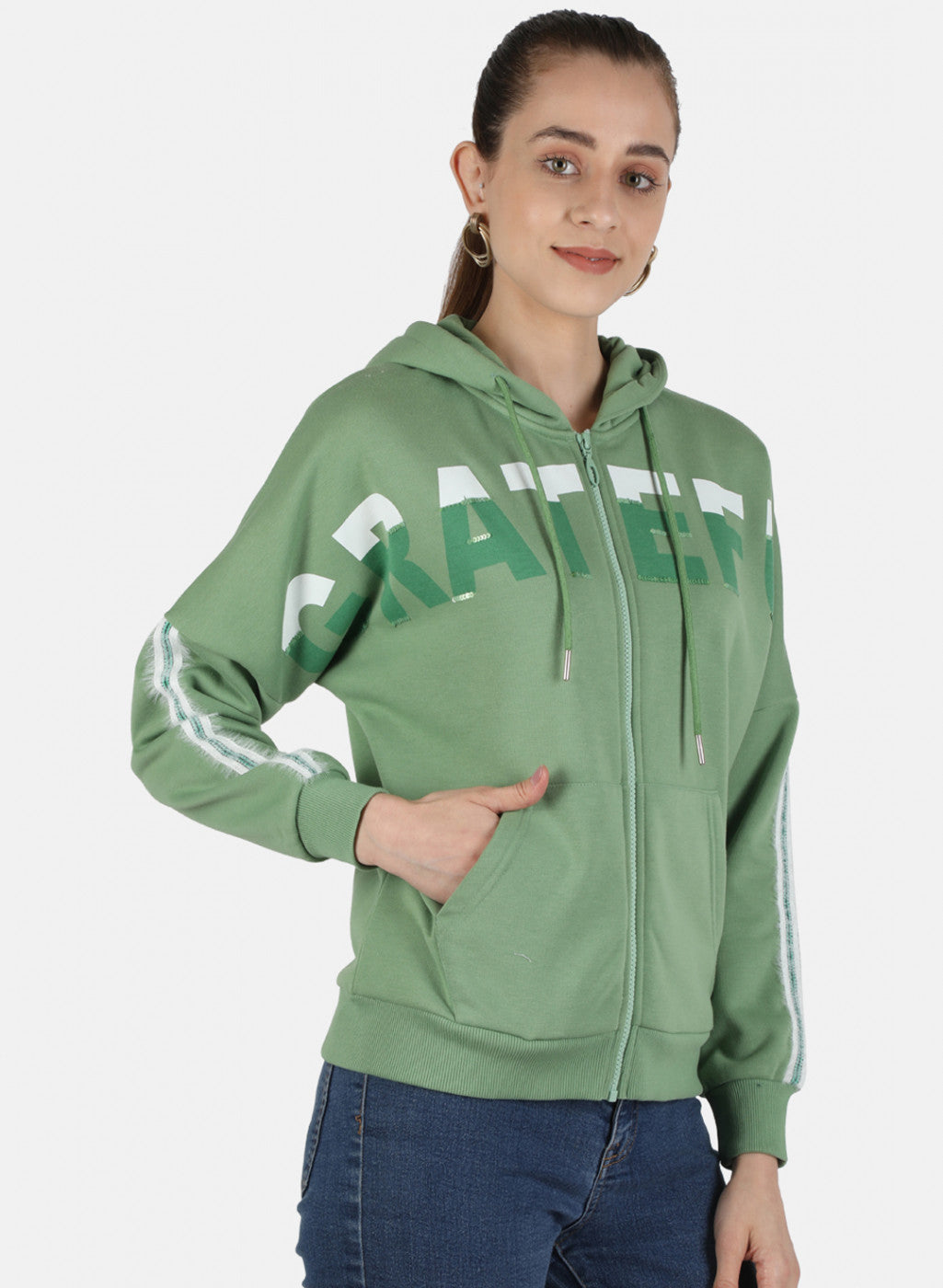 Women Green Printed Sweatshirt
