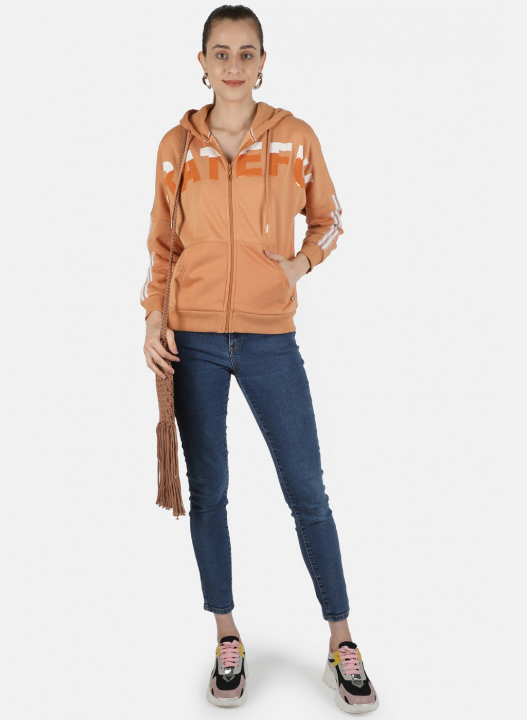 Women Brown Printed Sweatshirt