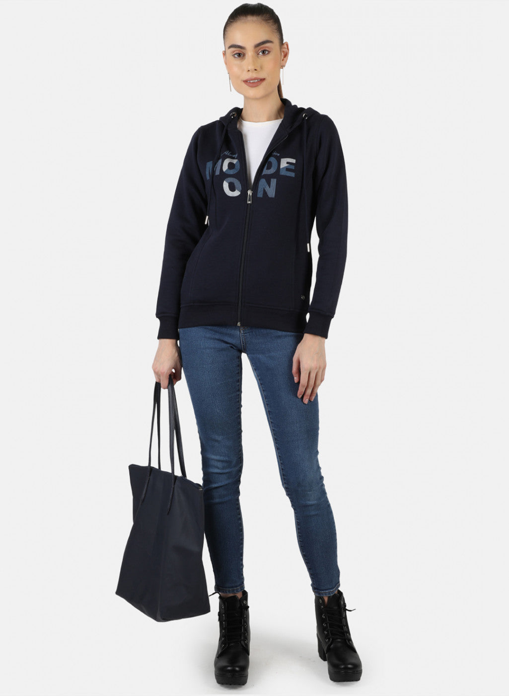 Women Navy Blue Printed Sweatshirt