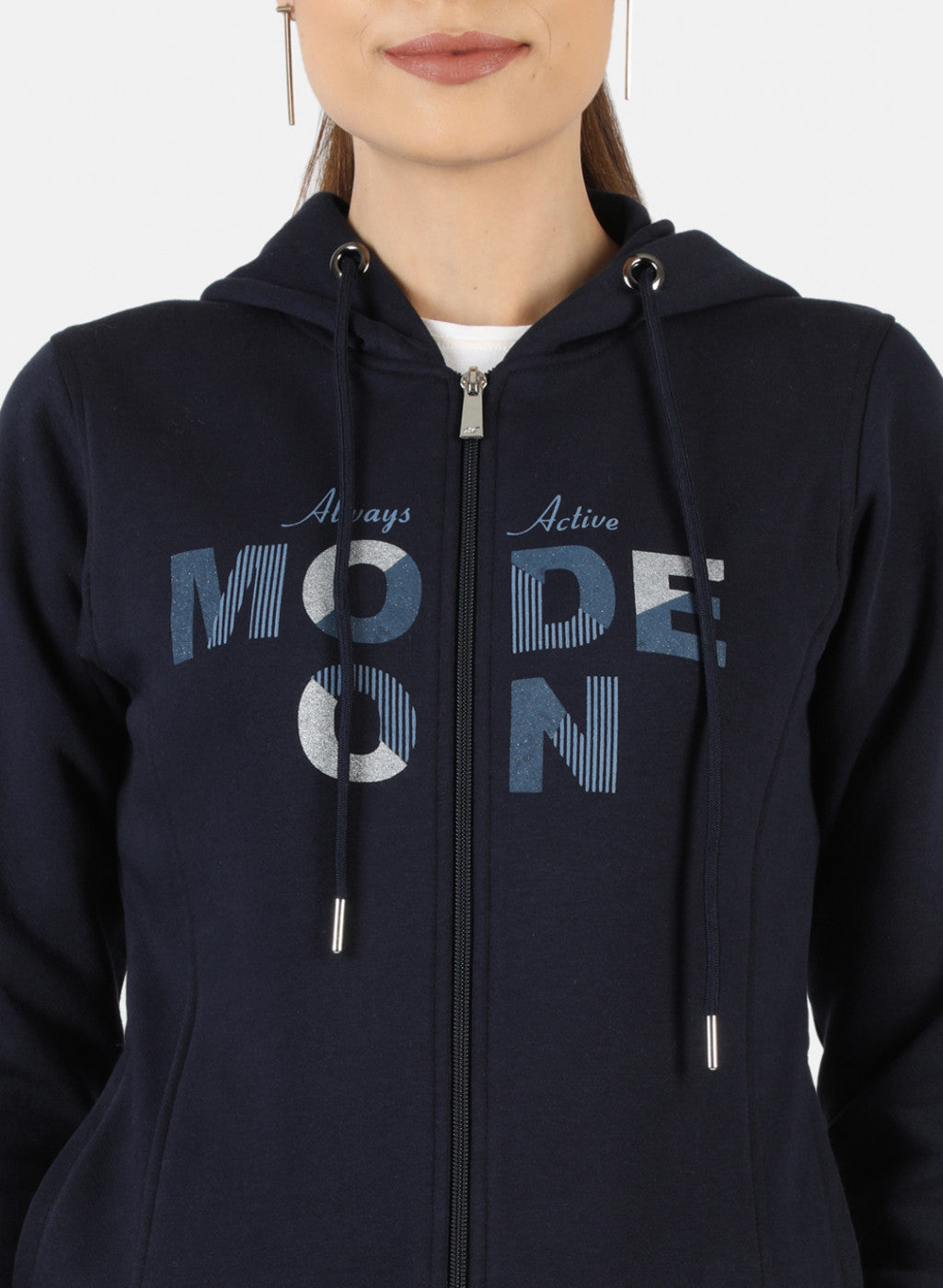Women Navy Blue Printed Sweatshirt