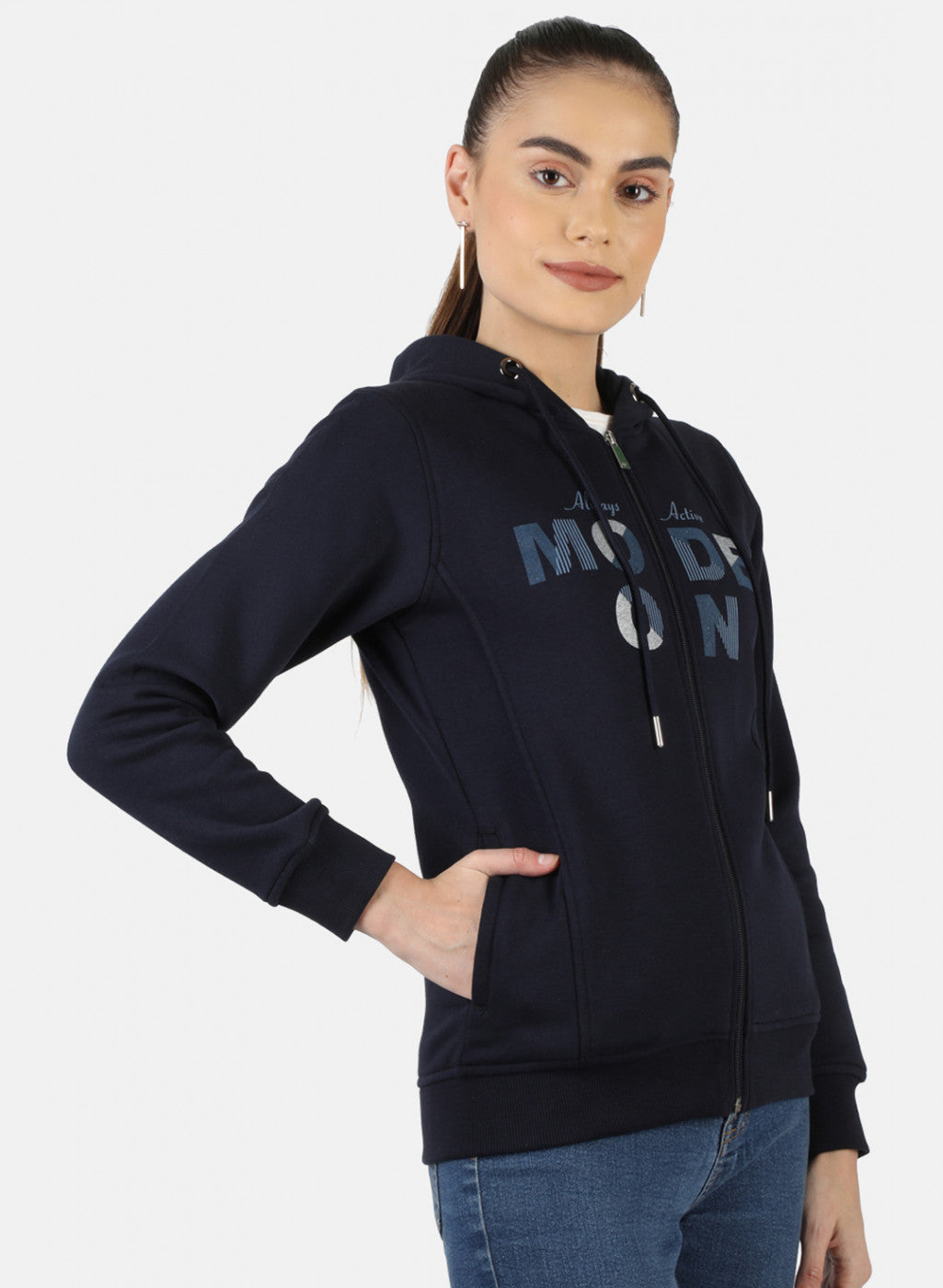 Women Navy Blue Printed Sweatshirt