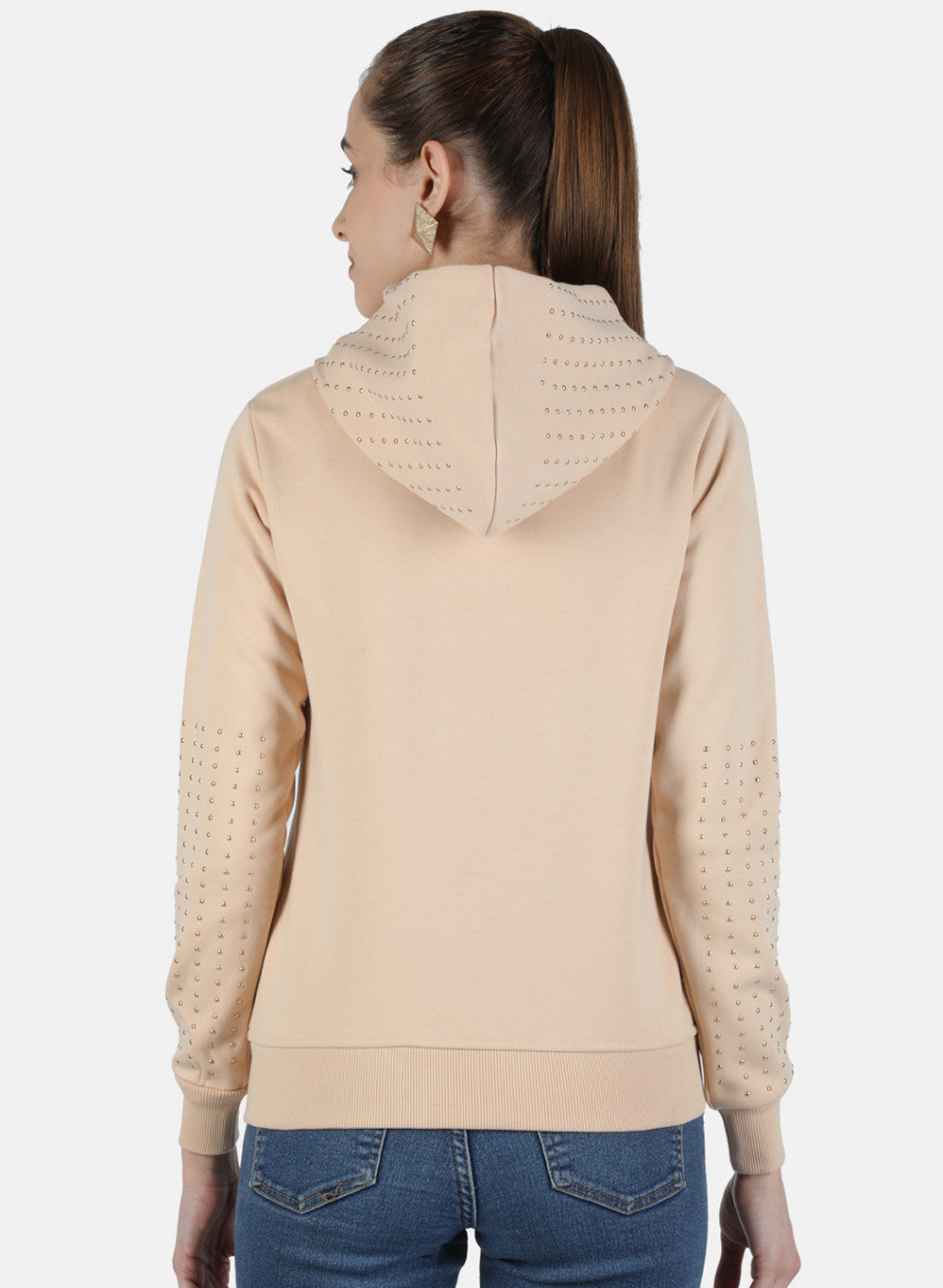 Women Beige Solid Sweatshirt