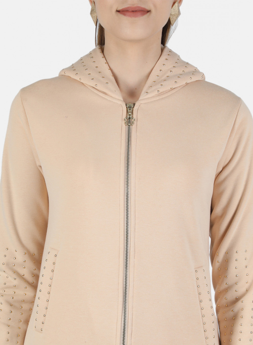 Women Beige Solid Sweatshirt