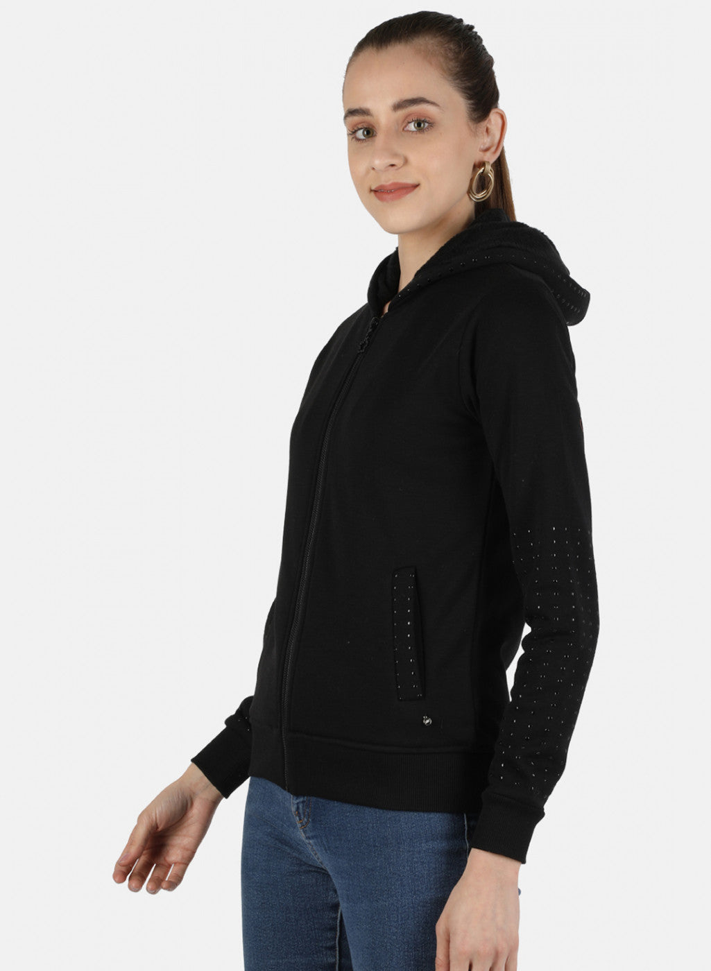 Women Black Solid Sweatshirt