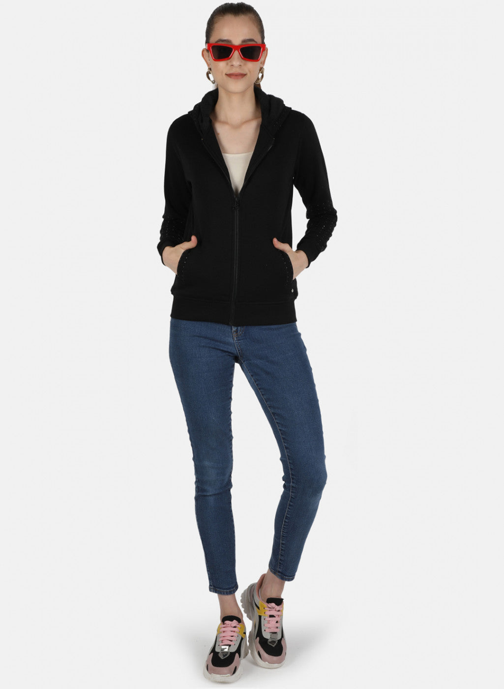 Women Black Solid Sweatshirt