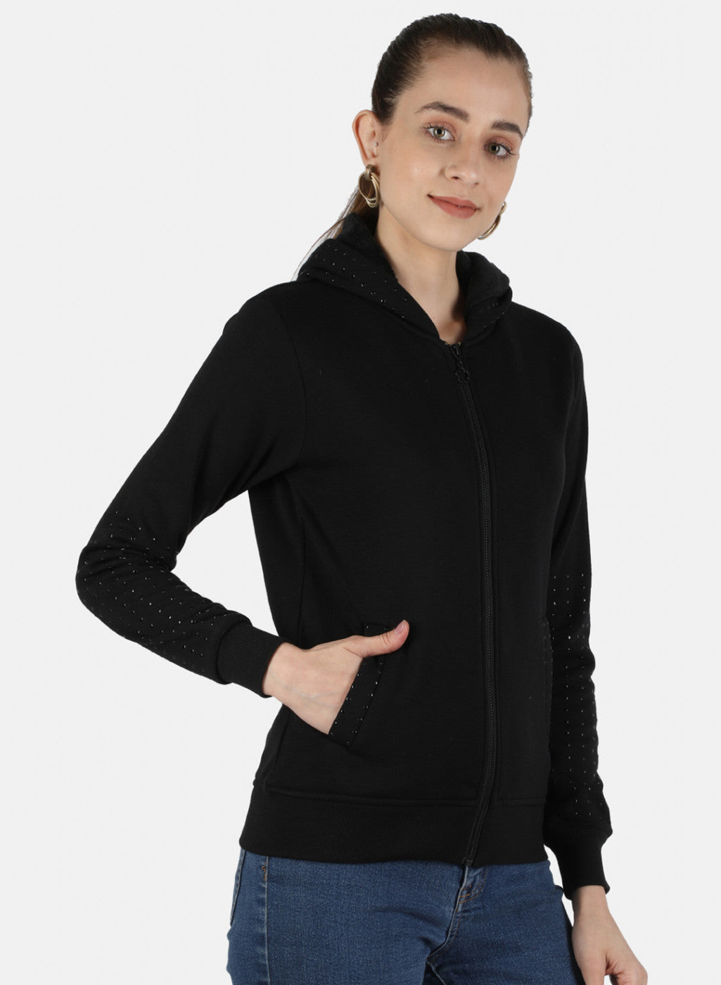 Women Black Solid Sweatshirt