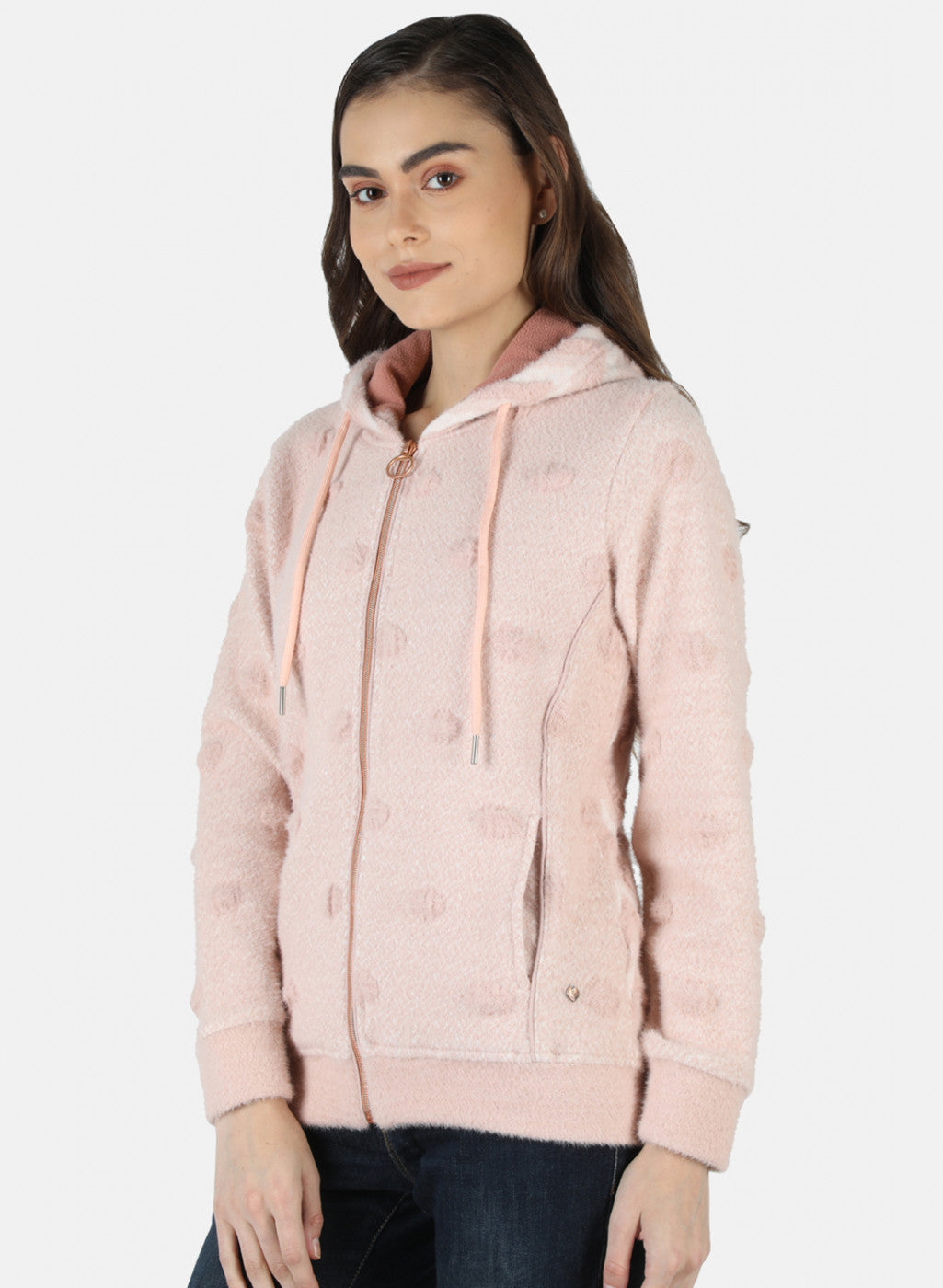 Women Peach Jaquard Sweatshirt
