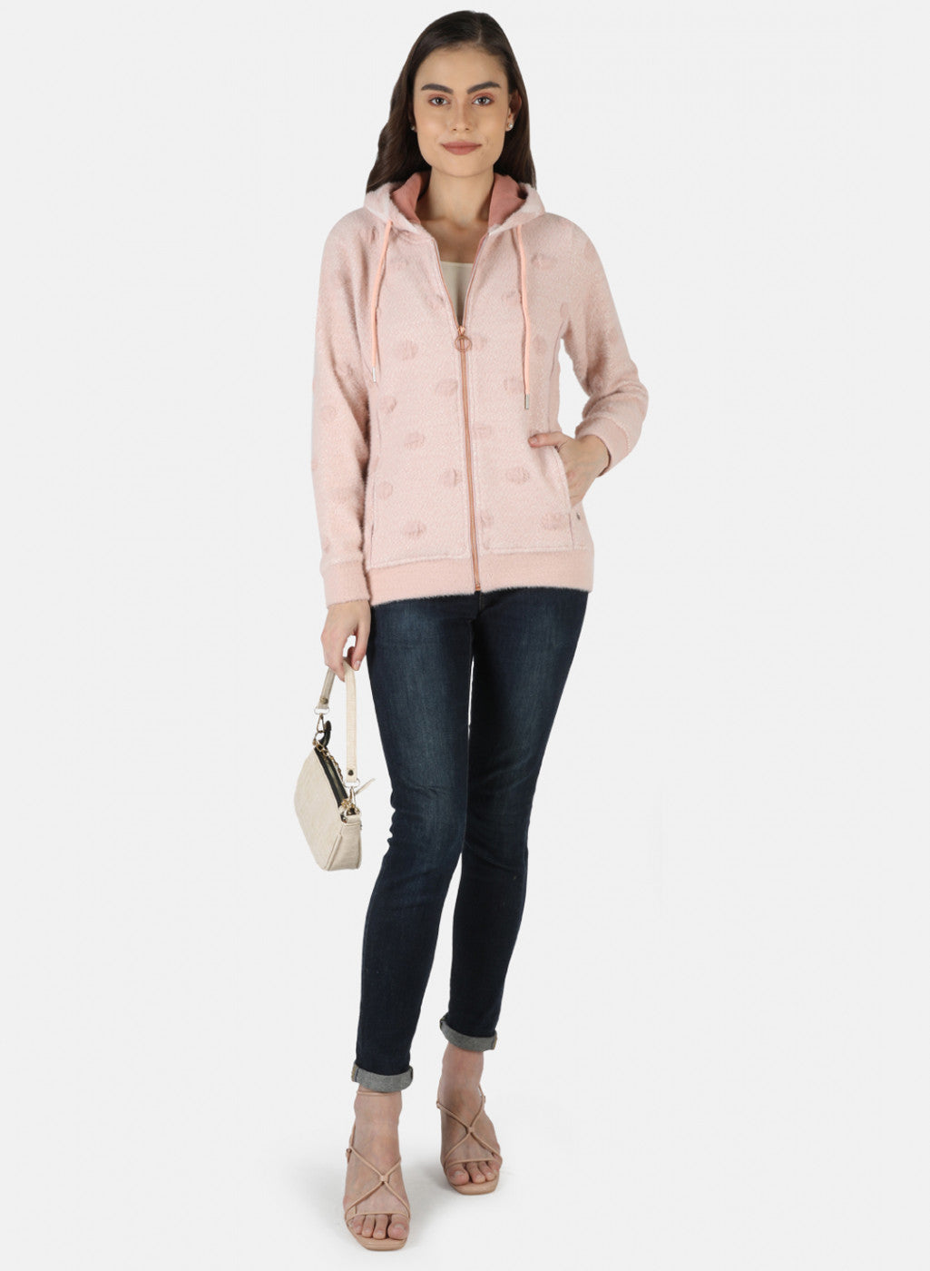 Women Peach Jaquard Sweatshirt
