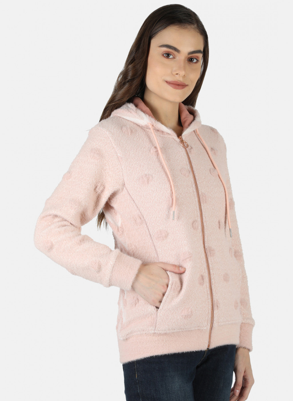 Women Peach Jaquard Sweatshirt