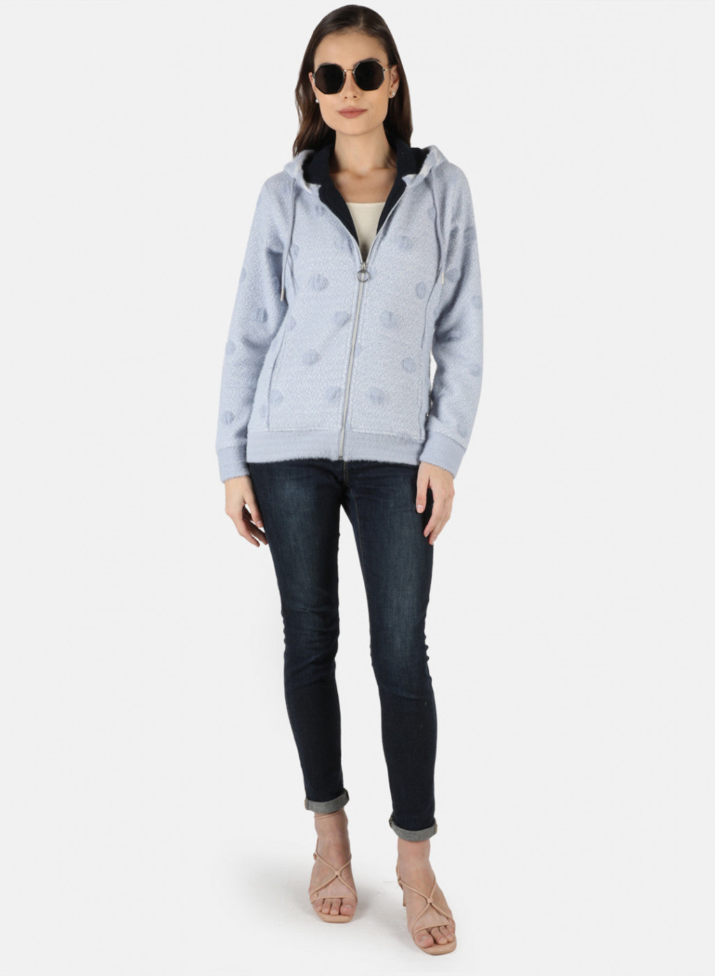 Women Blue Jaquard Sweatshirt